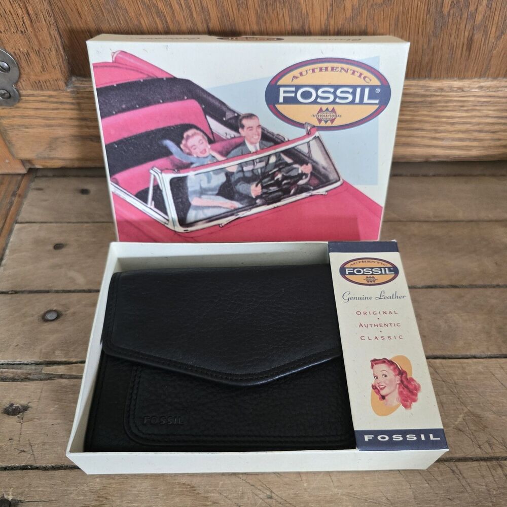 Fossil Genuine Leather Black Cargo Multi Functional Flap Wallet with Box